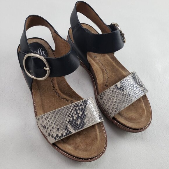 Sofft Bali Strappy Leather Sandal Womens 7 Black Slingback Hook Loop Buckle - Picture 1 of 10